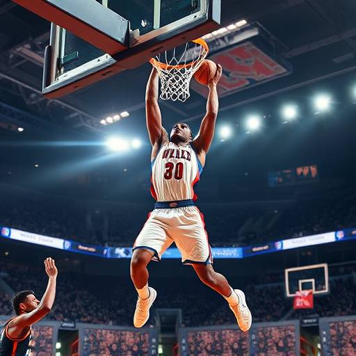 Un giocatore di basket che schiaccia la palla durante una partita NBA